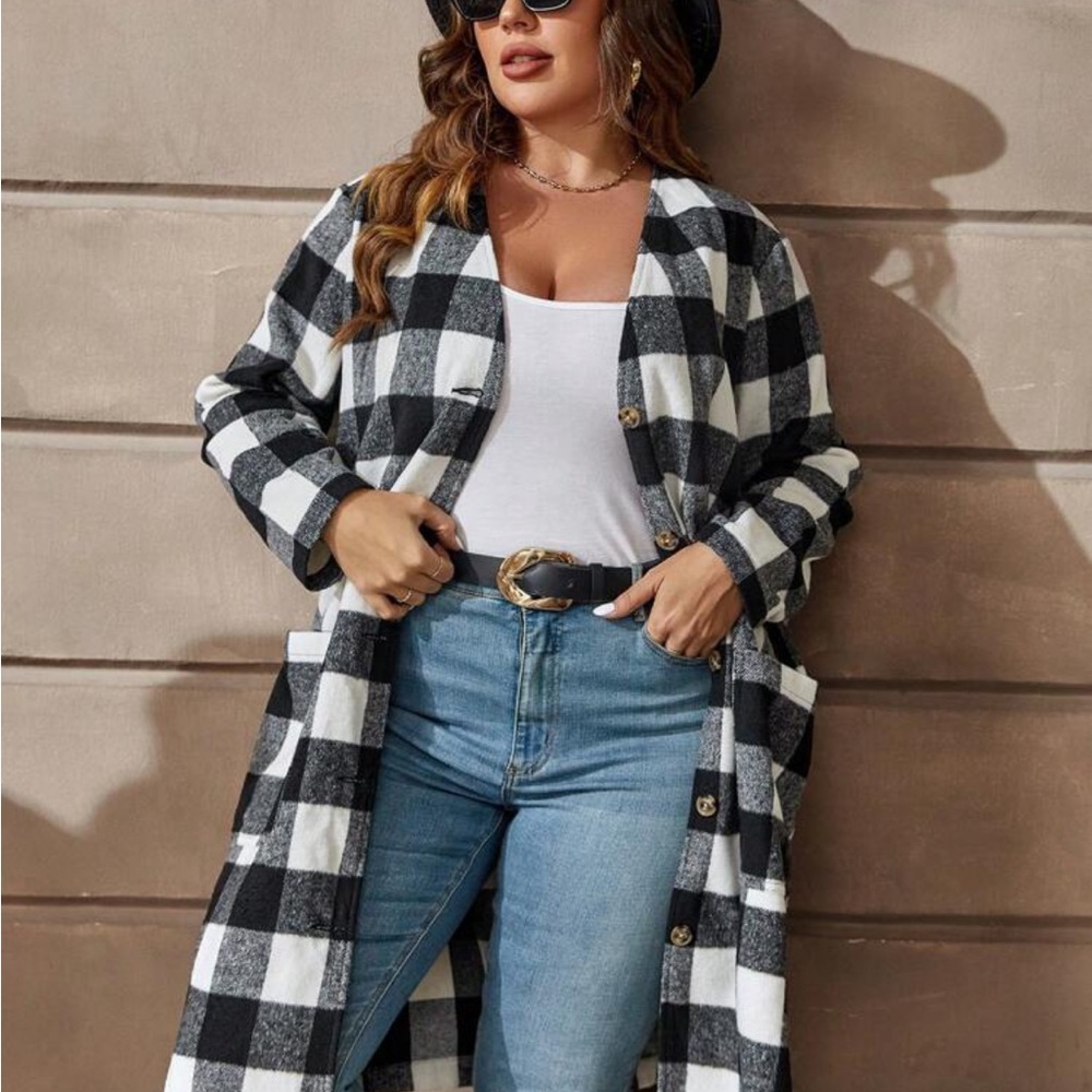 Classic Elegant Gingham Plaid Check Open Front Cardigan Light Coat Cover Up - Picture 3 of 6